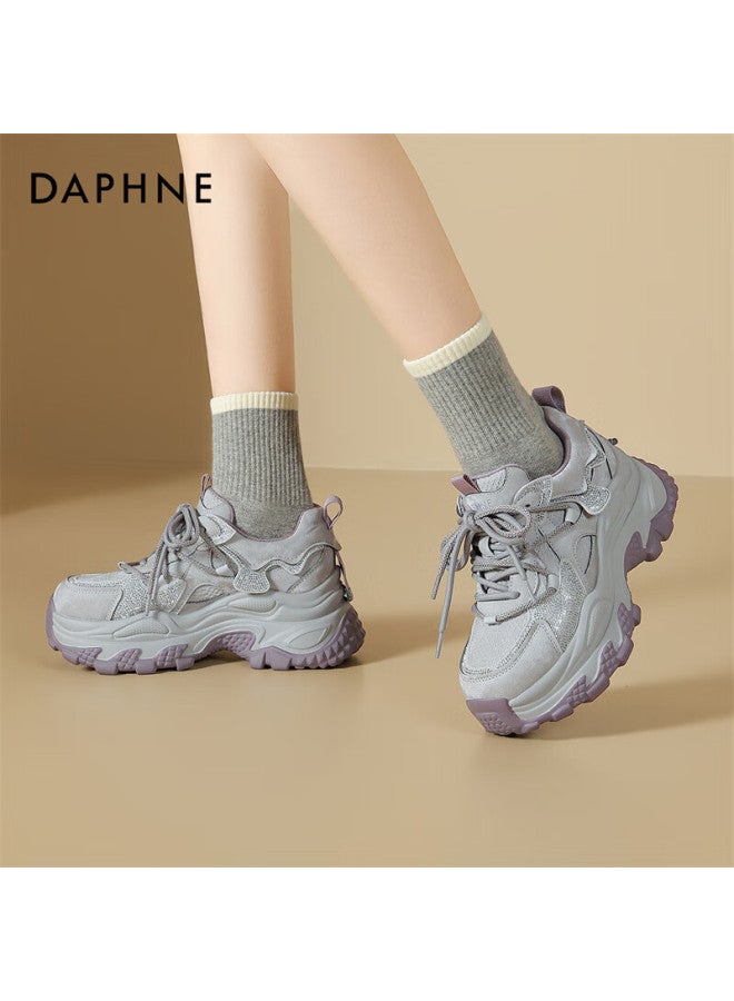 Daphne Women's Autumn Winter New Thick Sole Height Increasing Casual Dad Sneakers Sports Shoes Purple Size 37 - Image 3