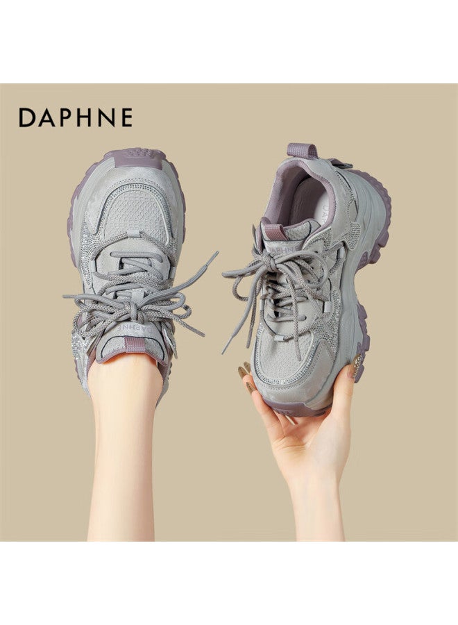 Daphne Women's Autumn Winter New Thick Sole Height Increasing Casual Dad Sneakers Sports Shoes Purple Size 37 - Image 1
