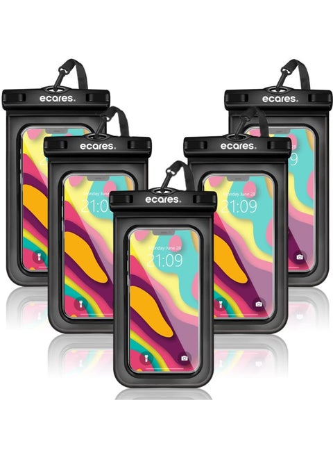 ECARES® Mobile Waterproof Pouch, Touchscreen Functionality, Waterproof Case, Cellphone Dry Bag, Waterproof Cell Phone Case, Drift Diving Swimming Waterproof Bag, Smart Cellphones upto 7” (Pack of 5)