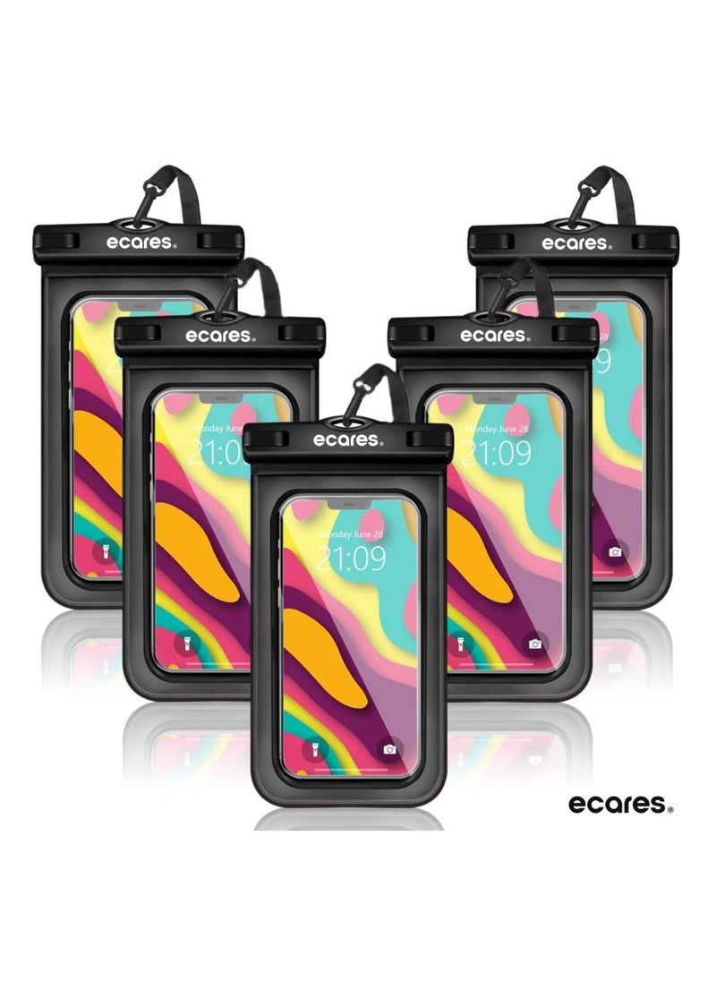 ECARES ECARES® Mobile Waterproof Pouch, Touchscreen Functionality, Waterproof Case, Cellphone Dry Bag, Waterproof Cell Phone Case, Drift Diving Swimming Waterproof Bag, Smart Cellphones upto 7” (Pack of 5)  - Image 1