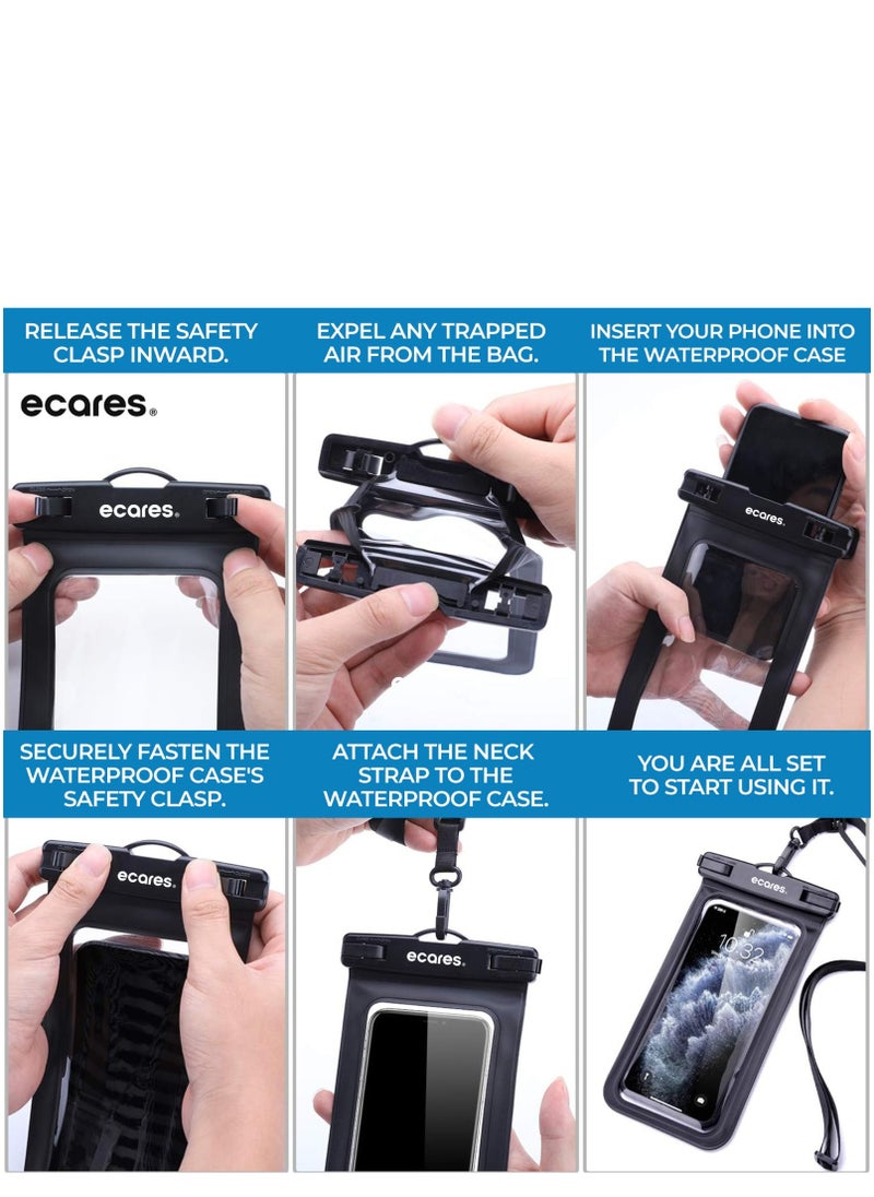ECARES ECARES® Mobile Waterproof Pouch, Touchscreen Functionality, Waterproof Case, Cellphone Dry Bag, Waterproof Cell Phone Case, Drift Diving Swimming Waterproof Bag, Smart Cellphones upto 7” (Pack of 5)  - Image 3