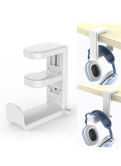 Bukela Rotating Headphone Stand - Gaming Headset Stand, Adjustable Clamp-on Headphone Holder, Headphone Hanger Hook Under Desk with 360 Degree Swivel Cable Clip Organizer ,  White  - Image 1