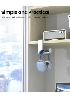 Bukela Rotating Headphone Stand - Gaming Headset Stand, Adjustable Clamp-on Headphone Holder, Headphone Hanger Hook Under Desk with 360 Degree Swivel Cable Clip Organizer ,  White  - Image 2