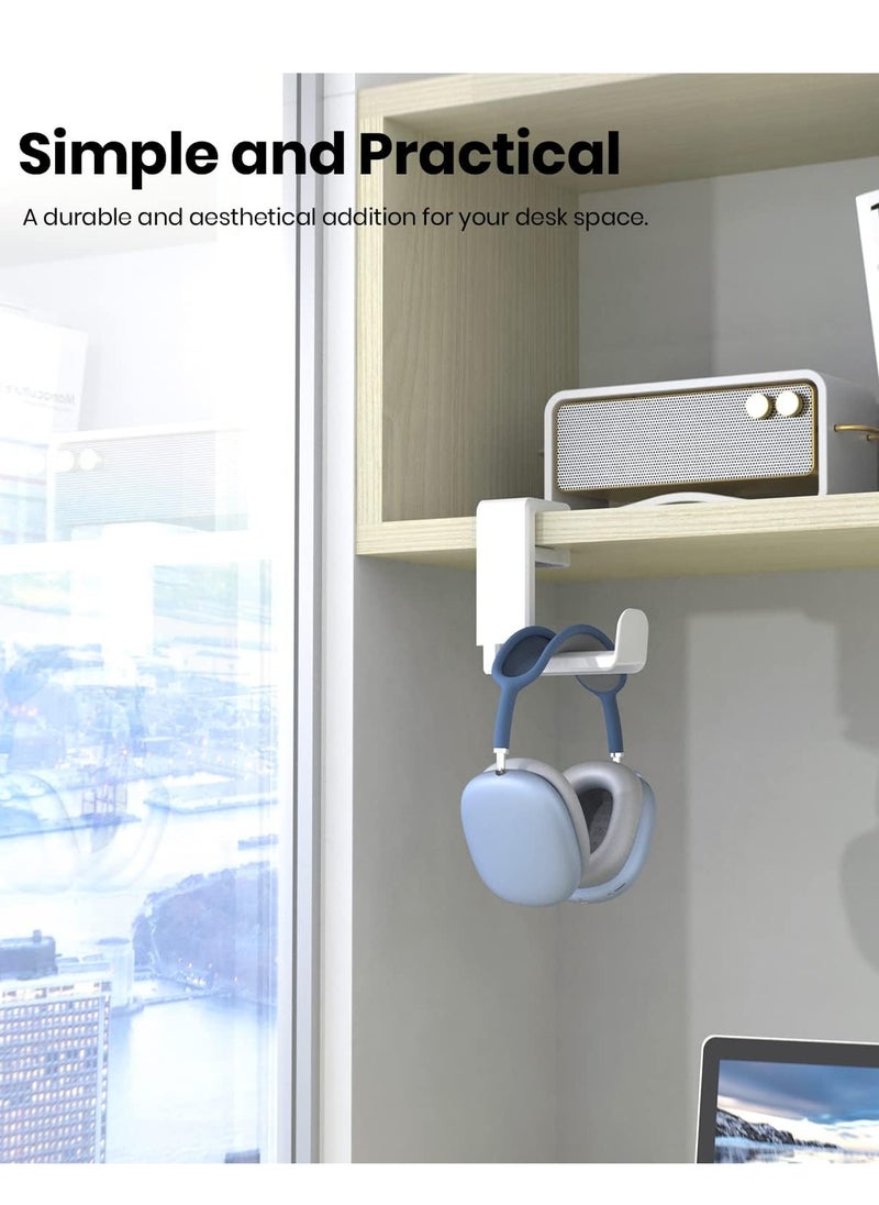 Bukela Rotating Headphone Stand - Gaming Headset Stand, Adjustable Clamp-on Headphone Holder, Headphone Hanger Hook Under Desk with 360 Degree Swivel Cable Clip Organizer ,  White  - Image 2