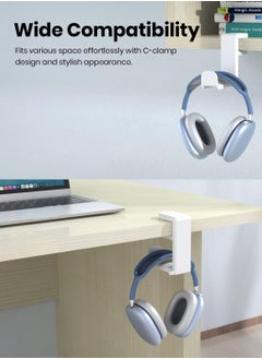 Bukela Rotating Headphone Stand - Gaming Headset Stand, Adjustable Clamp-on Headphone Holder, Headphone Hanger Hook Under Desk with 360 Degree Swivel Cable Clip Organizer ,  White  - Image 3