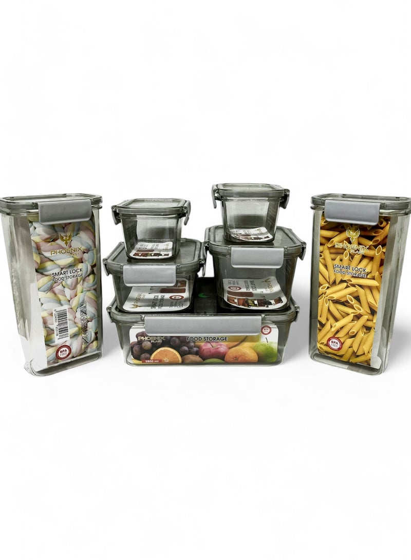 فينيكس طقم علب ثلاجة أكريليك مكون من 7 قطع بقفل محكم - جوانب سيليكون شفافة - سعات مختلفة (400 مل إلى 2800 مل) - - Image 1