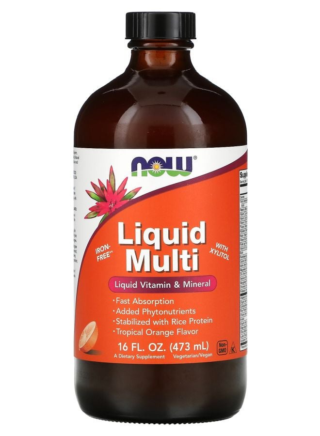 now Liquid Multi with Xylitol Tropical Orange Iron-Free 16 fl oz (473 ml)