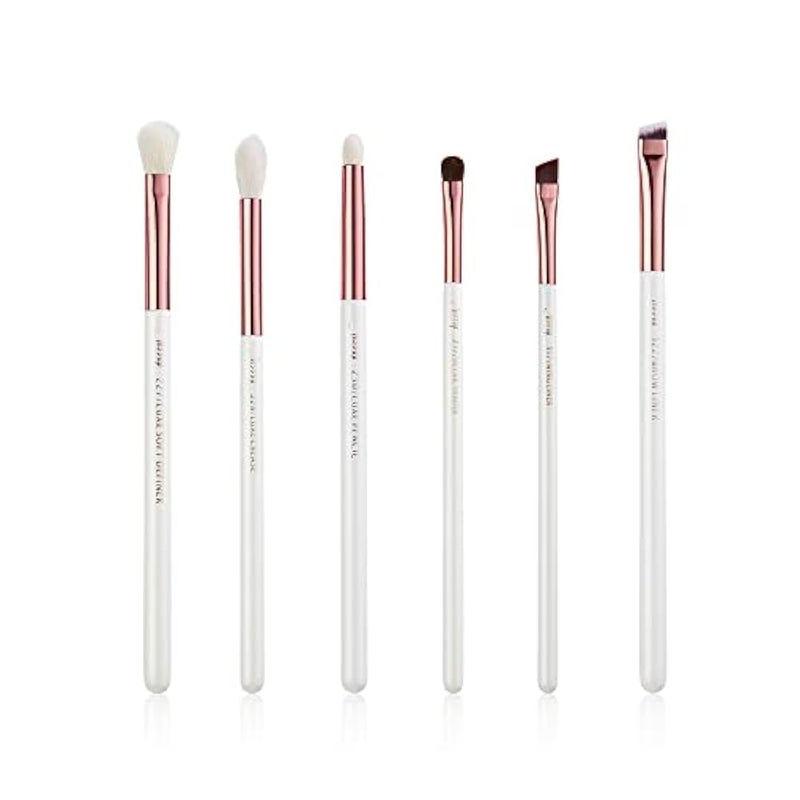 Jessup small eye makeup brush set 6pcs white/rose gold premium natural - synthetic eye shadow blending concealer brow liner brushes, t221 - Image 1