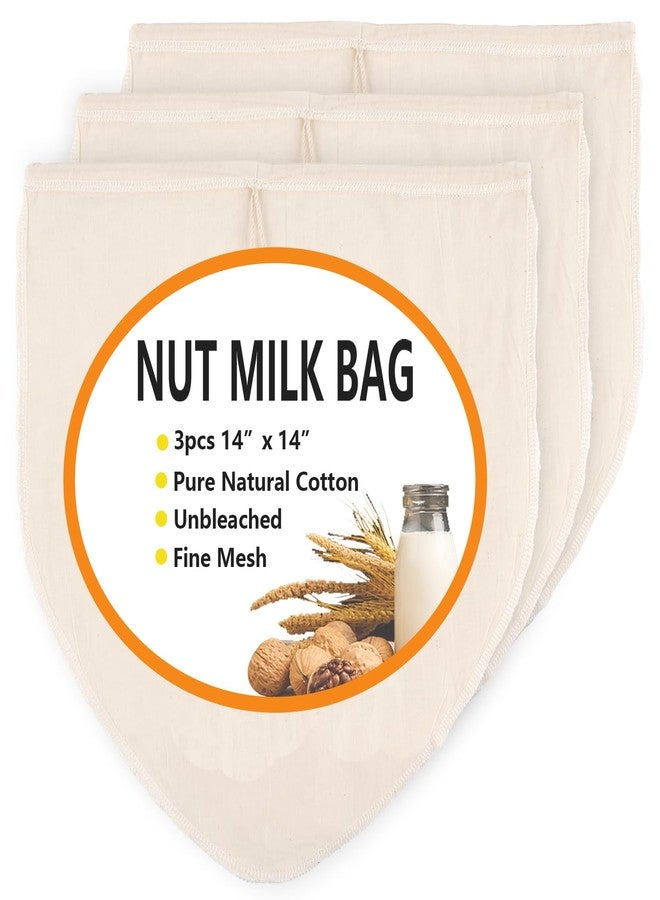 Lukdin 3-Pack 14x14 Inch Nut Milk Bags - Heavy Duty 100% Unbleached Cotton Reusable Strainer for Almond Milk, Oat Milk, Cold Brew, Celery Juice, Yogurt & Cheese Making - Image 1