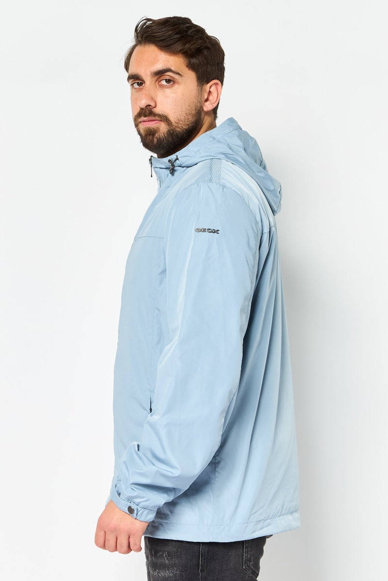 GEOX Men Solid Windbreaker Jacket, Ash Blue - Image 2