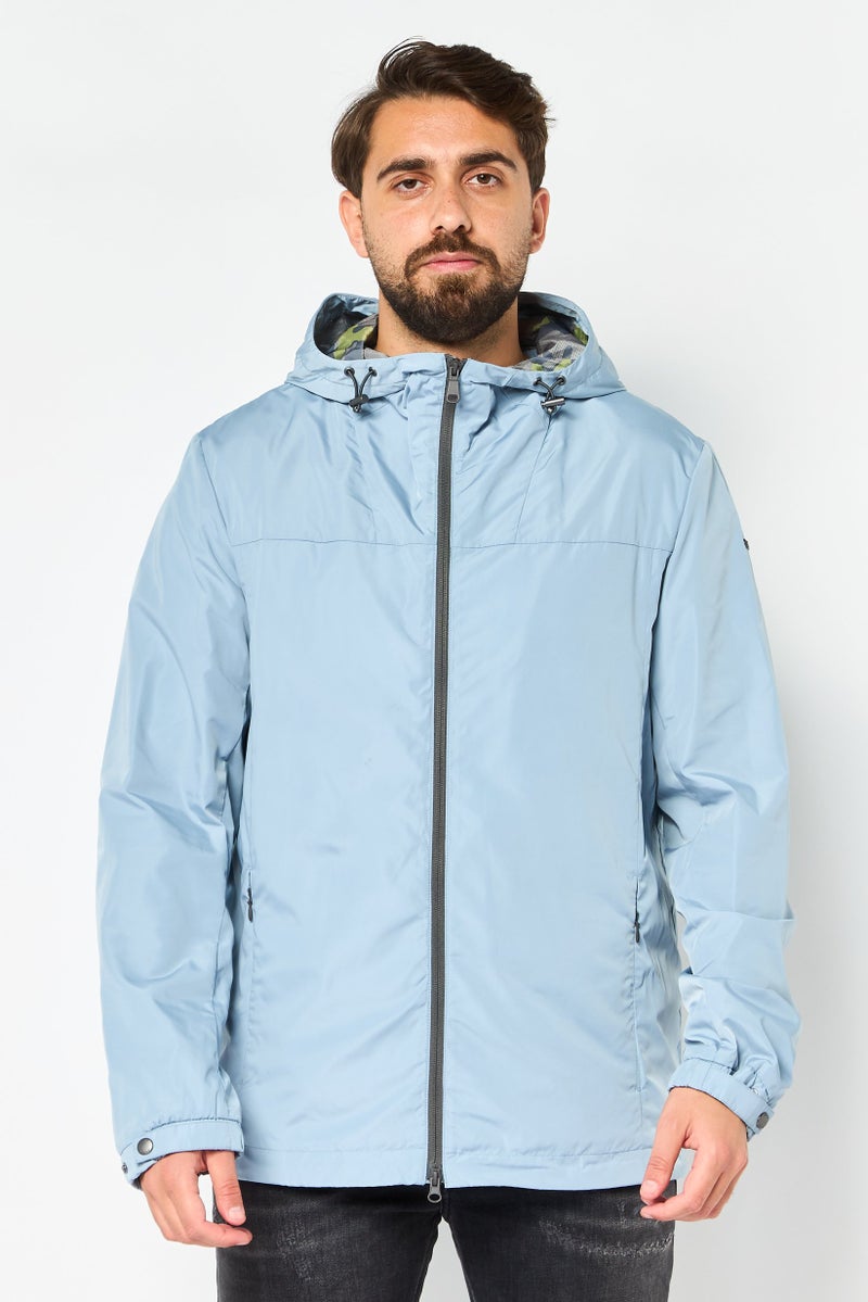 GEOX Men Solid Windbreaker Jacket, Ash Blue - Image 1