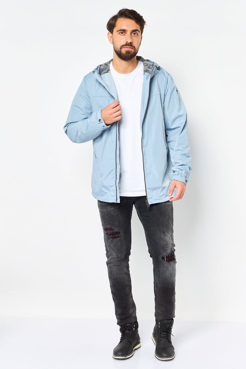 GEOX Men Solid Windbreaker Jacket, Ash Blue - Image 3
