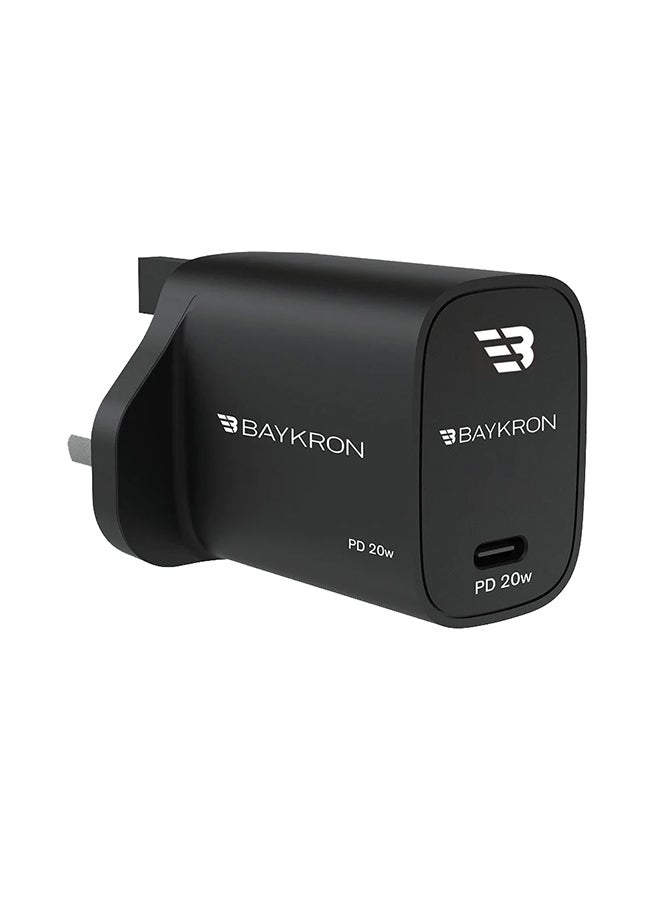 بايكرون شاحن حائط محمول مزود بتوصيل الطاقة USB-C باللون الأسود - Image 1