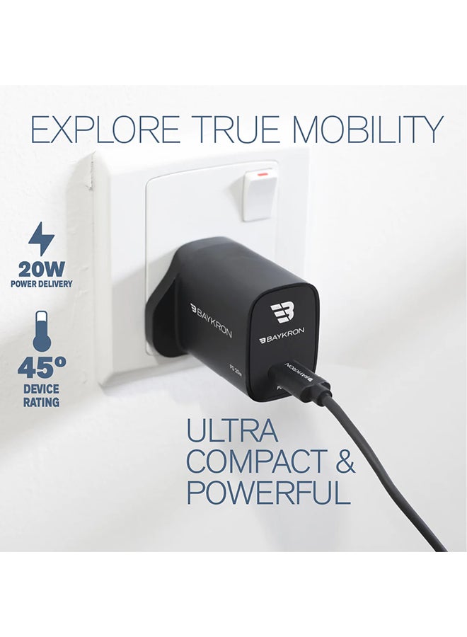 بايكرون شاحن حائط محمول مزود بتوصيل الطاقة USB-C باللون الأسود - Image 3