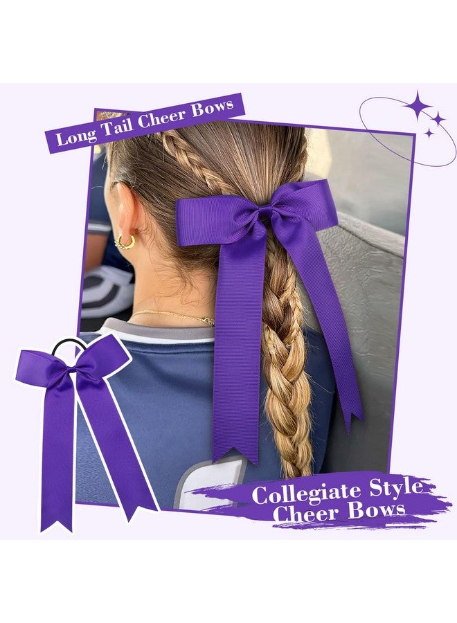 CEELGON 20 PCS College Style Cheer Bows Collegiate Long Tail Skinny Cheer Bow Elastic Hair Tie Bows for Teens Girls Softball Competition Sports Cheerleaders (Purple) - Image 3