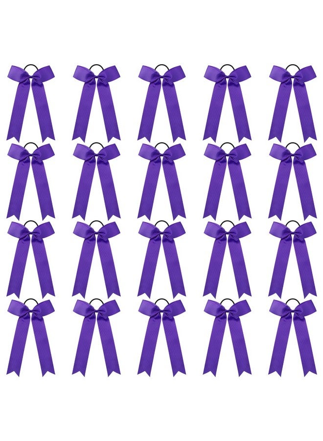 CEELGON 20 PCS College Style Cheer Bows Collegiate Long Tail Skinny Cheer Bow Elastic Hair Tie Bows for Teens Girls Softball Competition Sports Cheerleaders (Purple) - Image 1