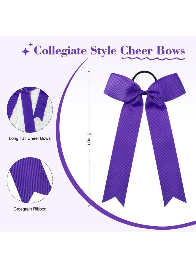 CEELGON 20 PCS College Style Cheer Bows Collegiate Long Tail Skinny Cheer Bow Elastic Hair Tie Bows for Teens Girls Softball Competition Sports Cheerleaders (Purple) - Image 2