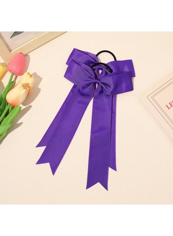 CEELGON 20 PCS College Style Cheer Bows Collegiate Long Tail Skinny Cheer Bow Elastic Hair Tie Bows for Teens Girls Softball Competition Sports Cheerleaders (Purple) - Image 5