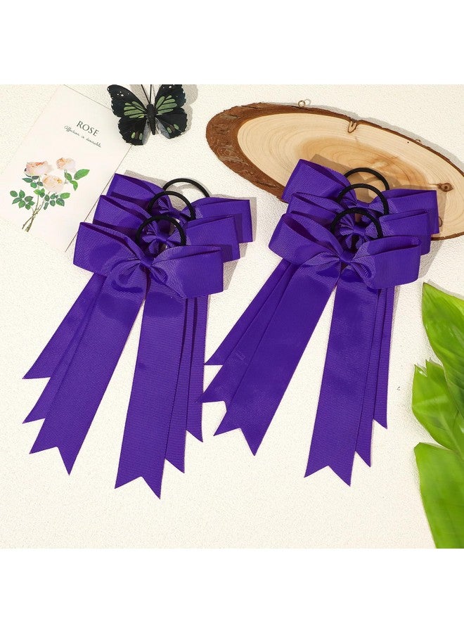 CEELGON 20 PCS College Style Cheer Bows Collegiate Long Tail Skinny Cheer Bow Elastic Hair Tie Bows for Teens Girls Softball Competition Sports Cheerleaders (Purple) - Image 4