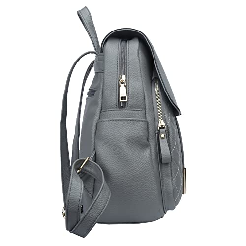 KKXIU Quilted Trendy Leather Backpack Purse for Women and Ladies Shoulder Travel Daypacks Bags (Grey) - Image 3