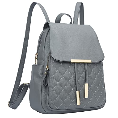 KKXIU Quilted Trendy Leather Backpack Purse for Women and Ladies Shoulder Travel Daypacks Bags (Grey) - Image 1