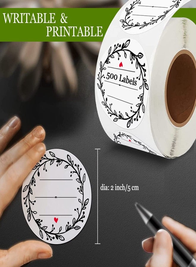 BATTOO 500 Pcs Jar Label Stickers Wreath Design Self-Adhesive Jar Labels for Storage Bin Food Container Canning Spice Oil Bottle Cosmetic Organizing Gift Tags Mason Jars Craft Stickers 2 Inch White - Image 3