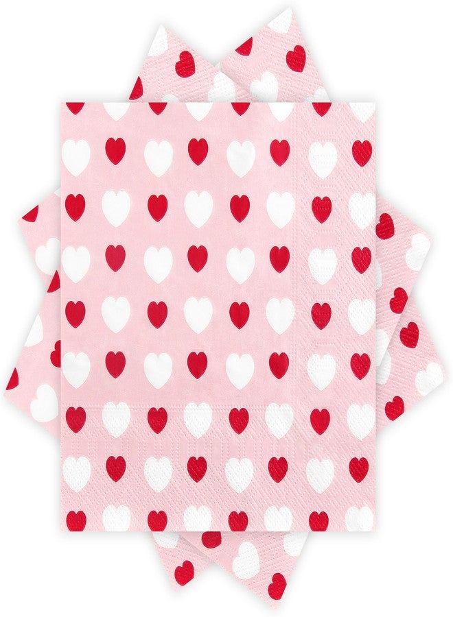 Quera 50 Pack Valentine's Day Paper Napkins Pink and Red Heart 6.5 X 6.5 "Disposable Beverage Napkins Cocktail Party Napkins For Valentine's Day Gifts Wedding Party Decoration Favor Supplies - Image 1