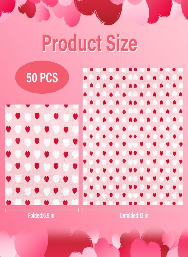 Quera 50 Pack Valentine's Day Paper Napkins Pink and Red Heart 6.5 X 6.5 "Disposable Beverage Napkins Cocktail Party Napkins For Valentine's Day Gifts Wedding Party Decoration Favor Supplies - Image 2