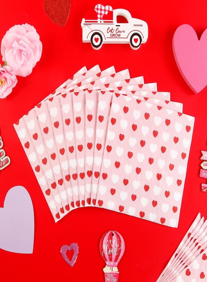 Quera 50 Pack Valentine's Day Paper Napkins Pink and Red Heart 6.5 X 6.5 "Disposable Beverage Napkins Cocktail Party Napkins For Valentine's Day Gifts Wedding Party Decoration Favor Supplies - Image 3