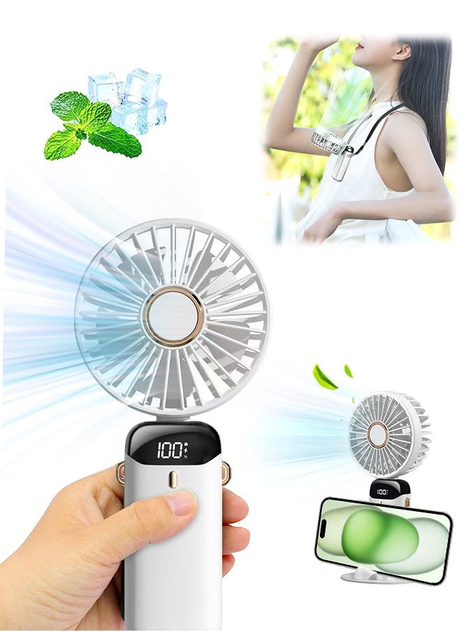 Generic Portable hand Fan, Quiet mini Fan, 2400 mAh USB Battery Rechargeable Fan, Battery Operated Table Fan with 5 Speeds for Home , Travel, Commute, Makeup, Office (White)  - Image 1