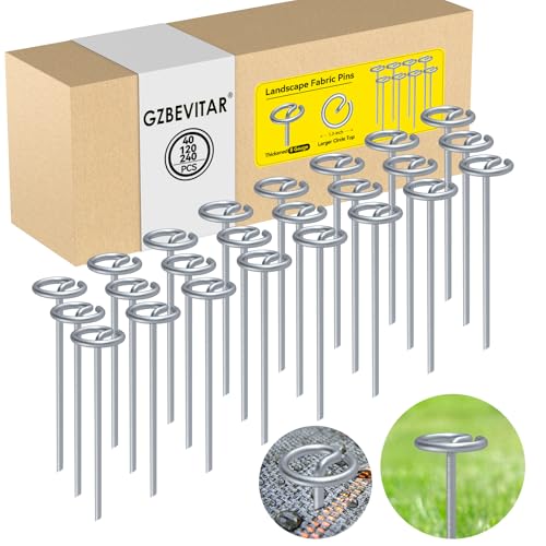 GZBEVITAR Landscape Fabric Pins, Thickened 8 Gauge Circle Top Landscape Pins, Not Easy to Bend 6 inch Galvanized Landscape Fabric Stakes, More Holding Power Than U-Shape Garden Staples (240) - Image 1