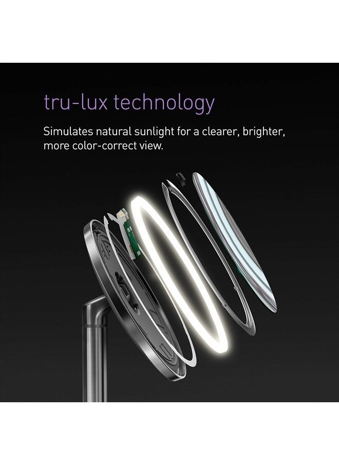 simplehuman Tabletop Mount 8" Round Sensor Makeup Mirror with Touch-Control Dual Light Settings, 5X Magnification, Rechargeable and Cordless, White Stainless Steel  - Image 5