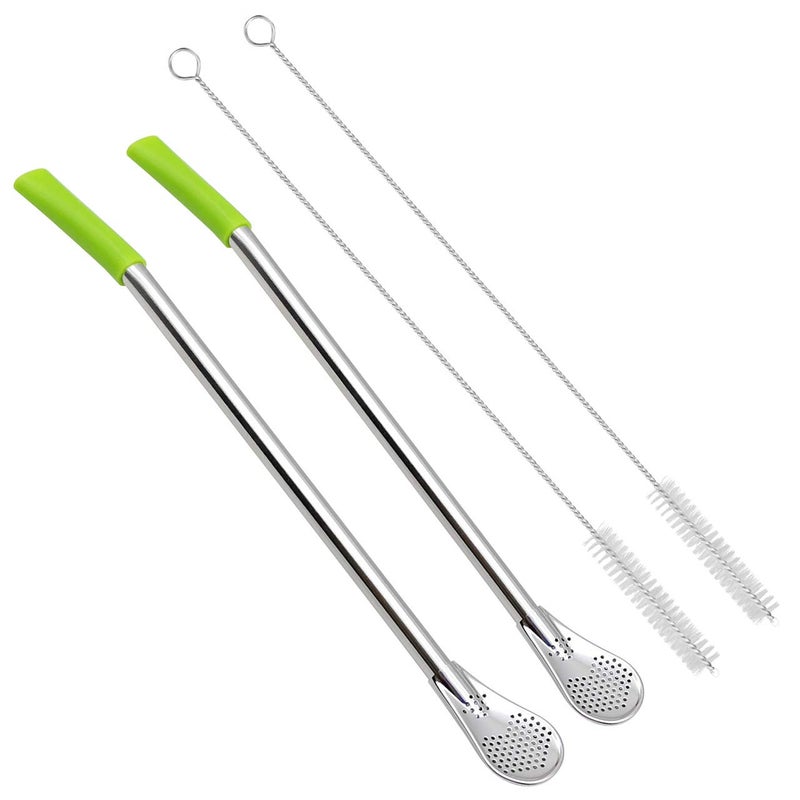 GFDesign 83 Inches Long Yerba Mate Bombilla Gourd Drinking Filter Straws Soft Heatproof Silicone Tips FoodGrade 188 Stainless Steel  Silicone  Set of 2 with Silicone Tips  Cleaning Brushes