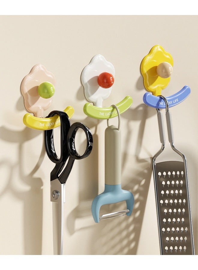HOMESTAR 3 PCS Self-Adhesive Hooks Holders, Creative Adhesive Cute Flower Shaped Key Hooks, Home Storage Utility Wall Decorations for Hanging Hat, Key, Towel, Scarf, Bags - Image 4