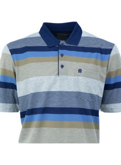 Oppland Men's Polo Collar Pocket Short Sleeved Ringerial Line Patterned Full Pattern Normal Cut Cotton Fabric T-Shirt  - Image 2