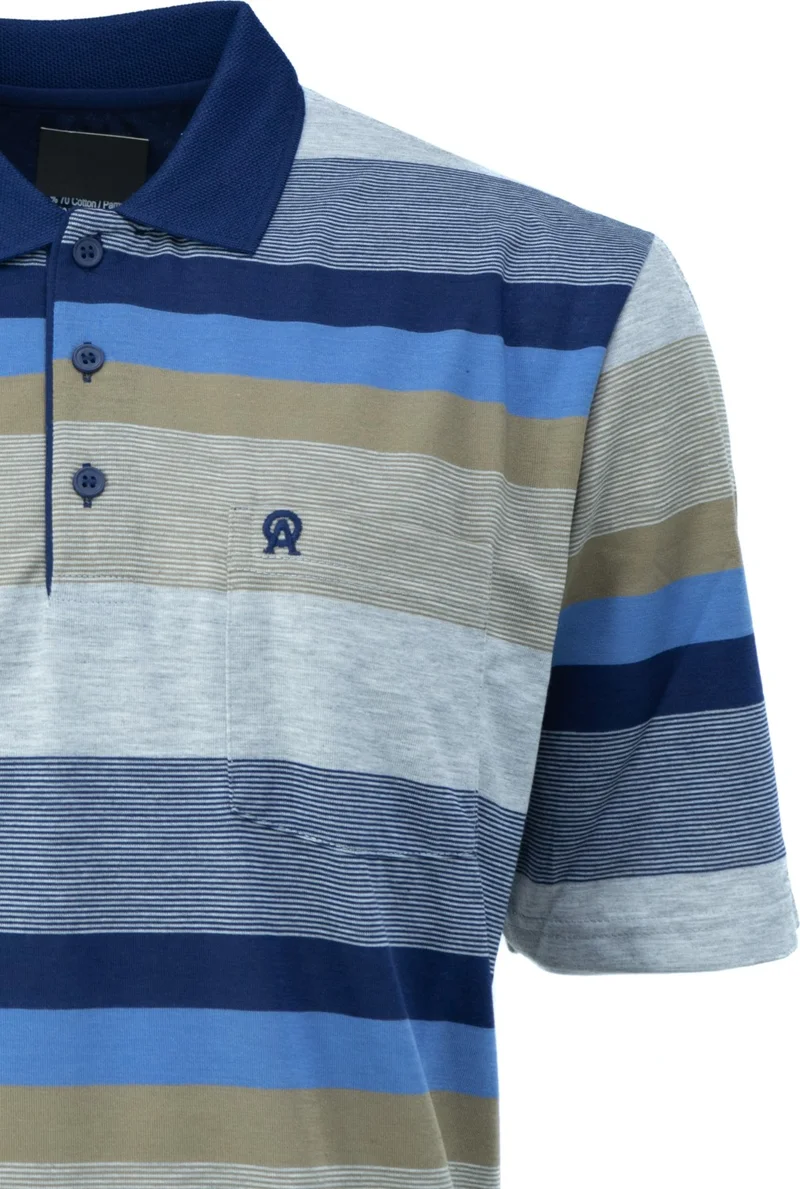 Oppland Men's Polo Collar Pocket Short Sleeved Ringerial Line Patterned Full Pattern Normal Cut Cotton Fabric T-Shirt