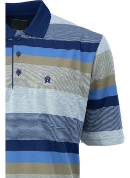 Oppland Men's Polo Collar Pocket Short Sleeved Ringerial Line Patterned Full Pattern Normal Cut Cotton Fabric T-Shirt  - Image 5