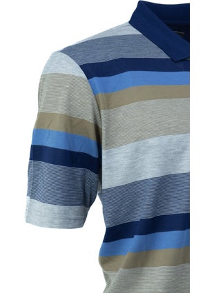 Oppland Men's Polo Collar Pocket Short Sleeved Ringerial Line Patterned Full Pattern Normal Cut Cotton Fabric T-Shirt  - Image 3