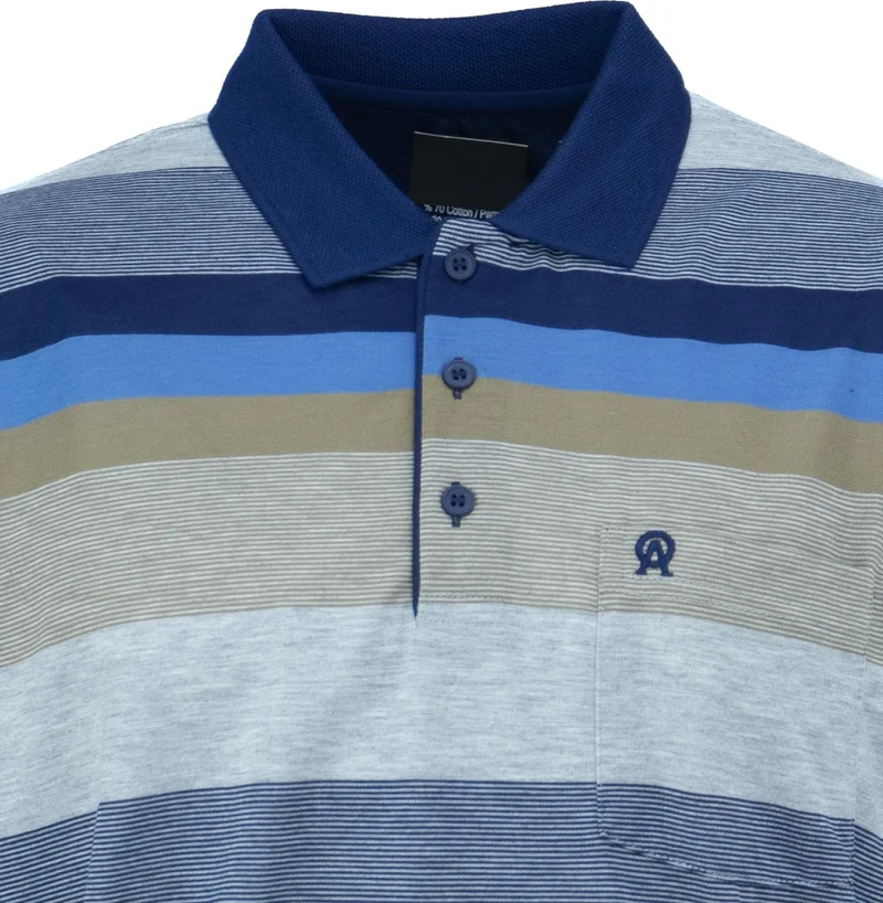 Oppland Men's Polo Collar Pocket Short Sleeved Ringerial Line Patterned Full Pattern Normal Cut Cotton Fabric T-Shirt