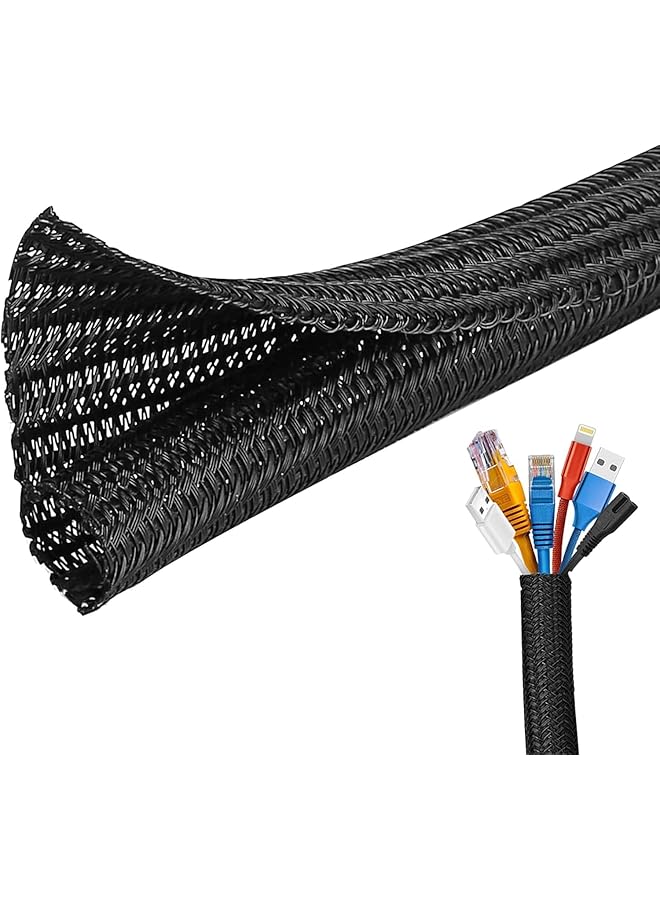 S-TOP Cable Tidy Sleeve, 3m Cable Management Tube for PC/TV, Diameter 12-20mm, Self Adhesive Protector Wire Tidy Organiser for Home, Office - Black - Image 1
