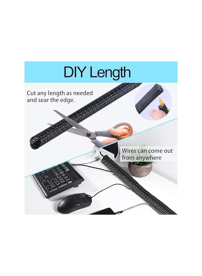 S-TOP Cable Tidy Sleeve, 3m Cable Management Tube for PC/TV, Diameter 12-20mm, Self Adhesive Protector Wire Tidy Organiser for Home, Office - Black - Image 2