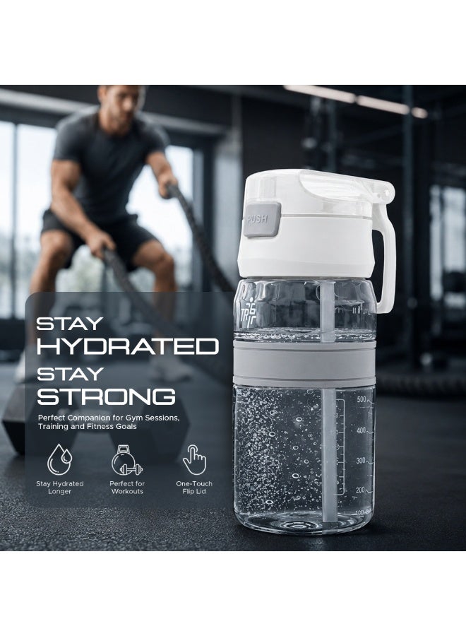 TR6 زجاجة مياه TR6 Hydra Boost Active سعة 550 مل، خالية من مادة BPA، مصنوعة من مادة Tritan الشفافة المقاومة للتسرب، مزودة بغطاء دفع مع شفاطة ومقبض، خفيفة الوزن ومقاومة للكسر وخالية من الروائح، مثالية للأطفال في المكتب والصالة الرياضية والاستخدام اليومي (أبيض) - Image 5