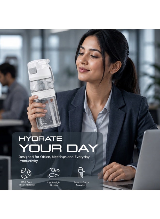 TR6 زجاجة مياه TR6 Hydra Boost Active سعة 550 مل، خالية من مادة BPA، مصنوعة من مادة Tritan الشفافة المقاومة للتسرب، مزودة بغطاء دفع مع شفاطة ومقبض، خفيفة الوزن ومقاومة للكسر وخالية من الروائح، مثالية للأطفال في المكتب والصالة الرياضية والاستخدام اليومي (أبيض) - Image 3