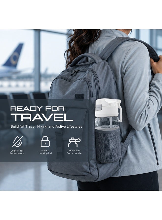 TR6 زجاجة مياه TR6 Hydra Boost Active سعة 550 مل، خالية من مادة BPA، مصنوعة من مادة Tritan الشفافة المقاومة للتسرب، مزودة بغطاء دفع مع شفاطة ومقبض، خفيفة الوزن ومقاومة للكسر وخالية من الروائح، مثالية للأطفال في المكتب والصالة الرياضية والاستخدام اليومي (أبيض) - Image 2