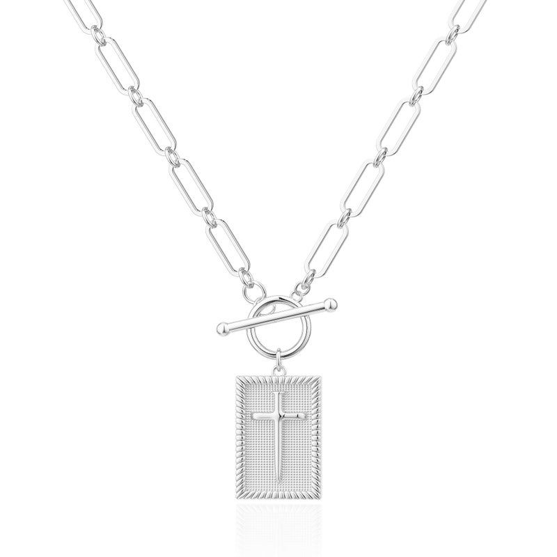 Robaice Silver Plated Cross Necklace for Women, Non-Tarnish Faith Jewelry with Toggle Clasp, Fashion Necklace Gifts for Women, Christian Faith, Communion, Birthday & Christmas - Image 1