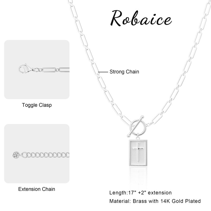 Robaice Silver Plated Cross Necklace for Women, Non-Tarnish Faith Jewelry with Toggle Clasp, Fashion Necklace Gifts for Women, Christian Faith, Communion, Birthday & Christmas - Image 5