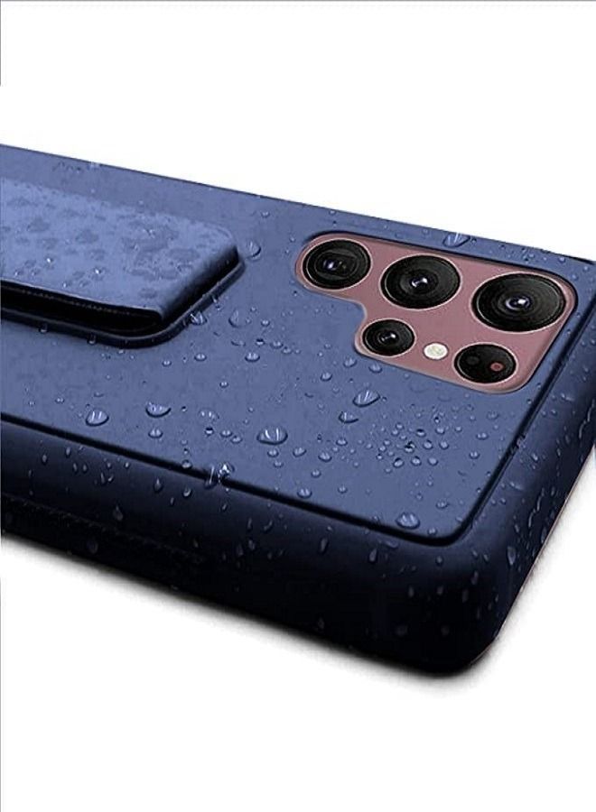 Samsung Galaxy S22 Ultra - غطاء سيليكون جديد بمقبض إصبع 2 في 1 وحامل هاتف - أزرق - Image 4