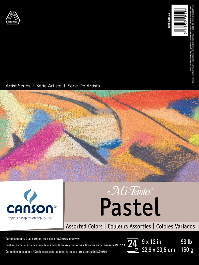 Canson Artist Series Mi-Teintes Pastel Paper, Assorted Colors, Foldover Pad, 9x12 inches, 24 Sheets (98lb/160g) - Artist Paper for Adults and Students - Image 1