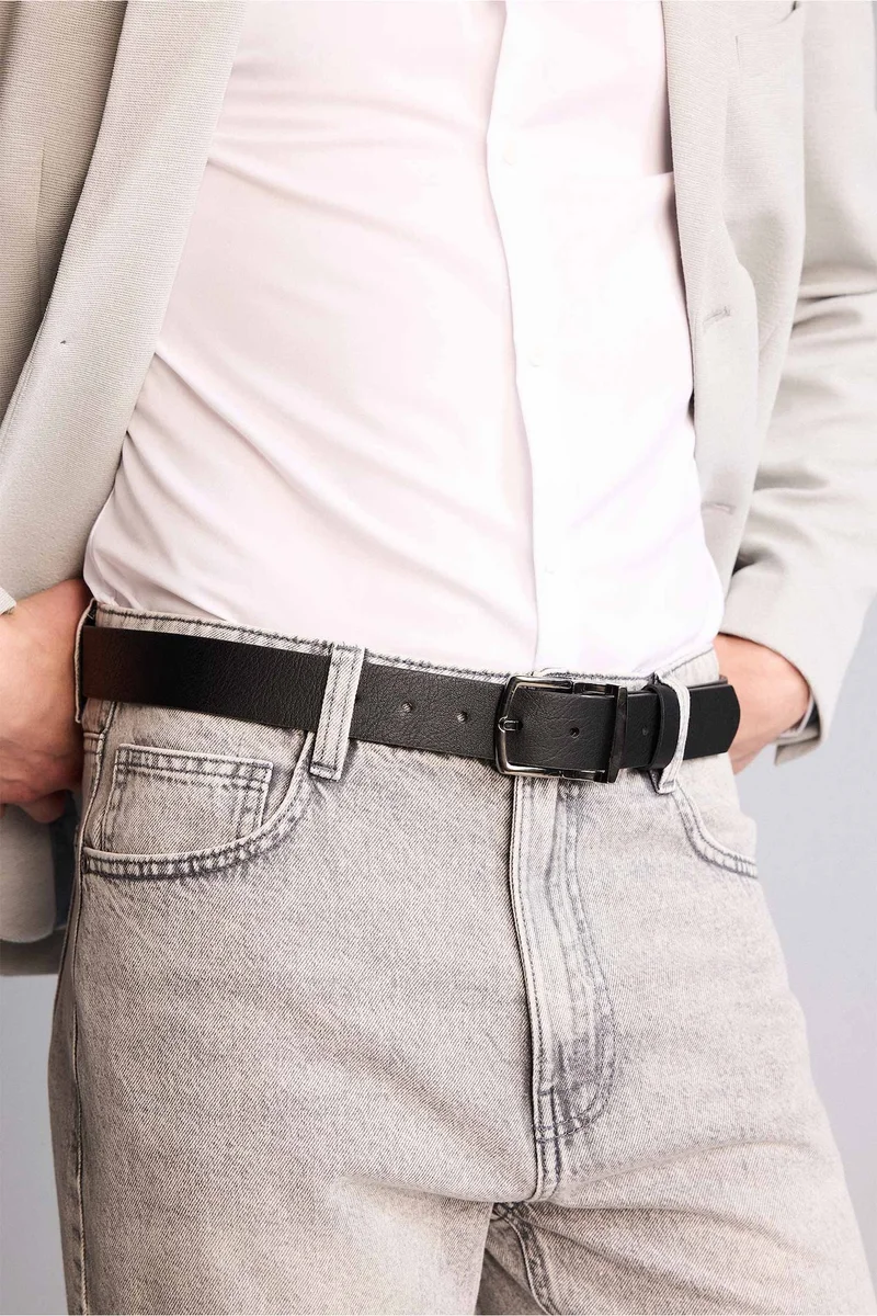 ديفاكتو Man Rectangle Clasp Faux Leather Jean Belt