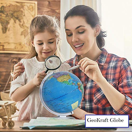 GeoKraft كرة العالم التعليمية GeoKraft بارتفاع 10 بوصات وقطر 8 بوصات تدور مع قوس وقاعدة من الفولاذ بتشطيب كروم (أزرق) - Image 4